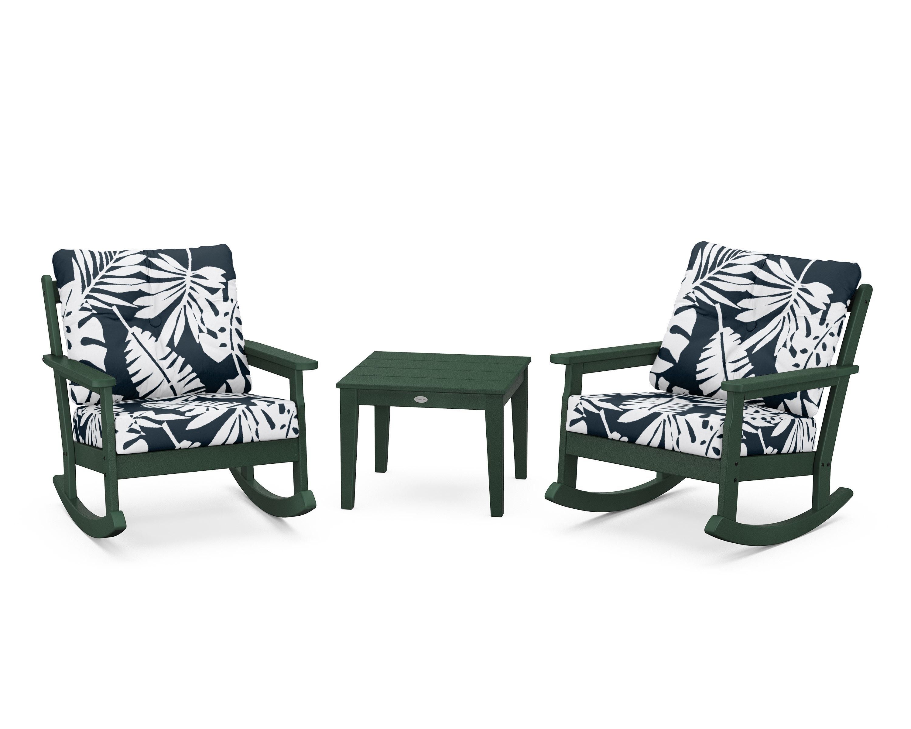 POLYWOOD® Vineyard 3-Piece Deep Seating Rocker Set in Green / Leaf Marine Indigo