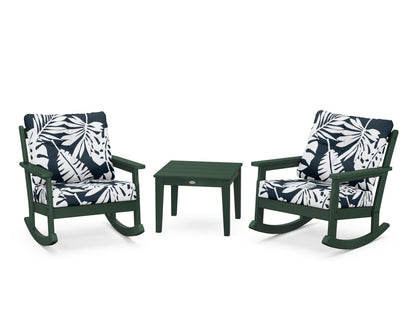POLYWOOD® Vineyard 3-Piece Deep Seating Rocker Set in Green / Leaf Marine Indigo