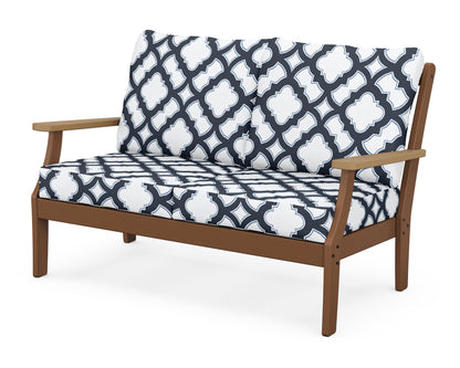 POLYWOOD® Braxton Deep Seating Loveseat in Teak / Natural / Trellis Marine Indigo