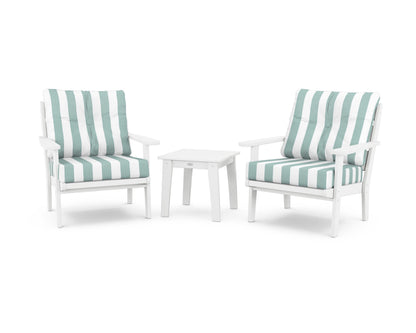 POLYWOOD® Lakeside 3-Piece Deep Seating Chair Set in White / Cabana Stripe Glacier Spa
