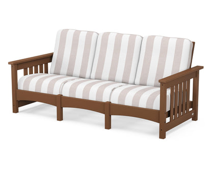 POLYWOOD® Club Mission Sofa in Teak / Cabana Stripe Dune Burlap