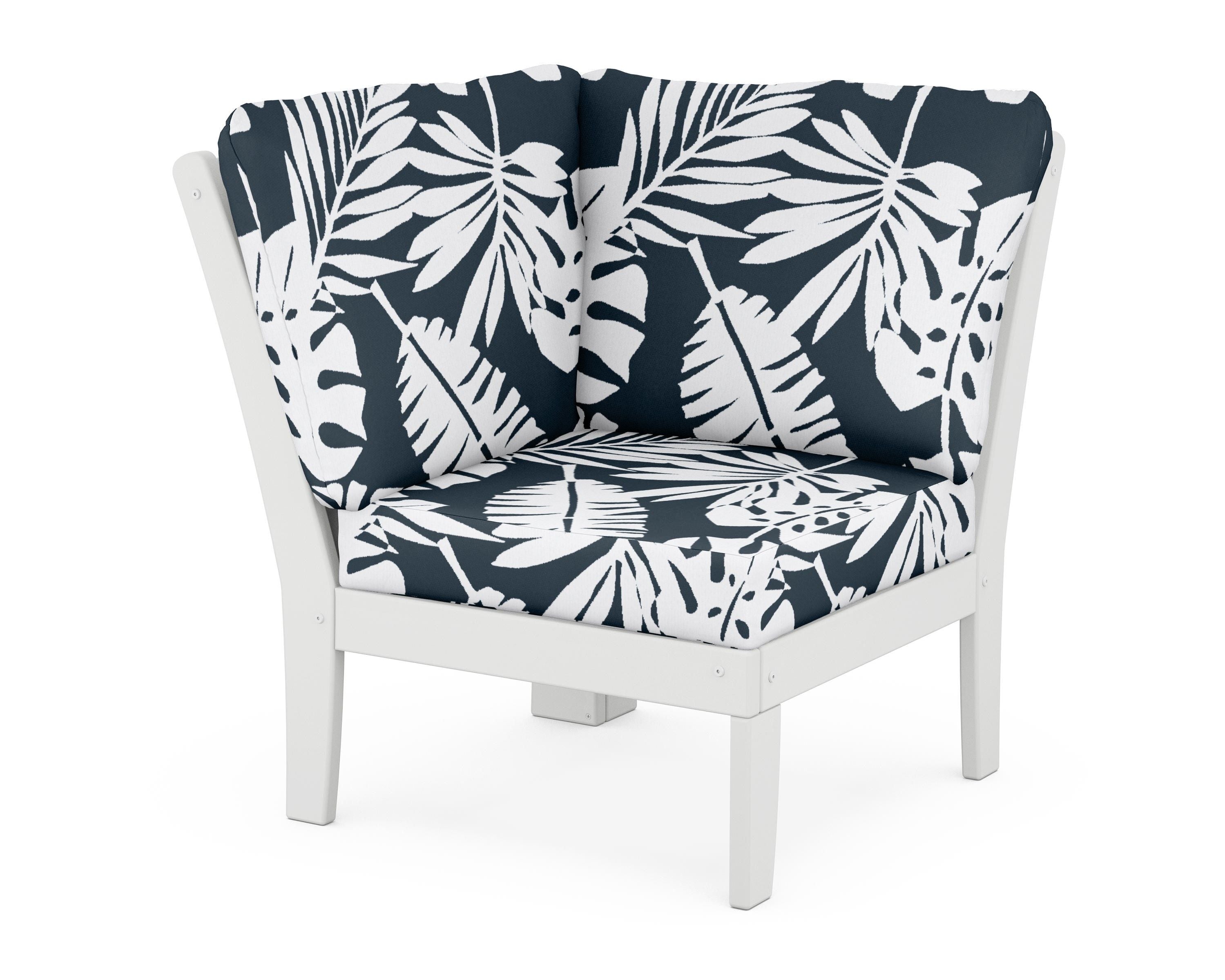 POLYWOOD® Braxton Modular Corner Chair in White / Leaf Marine Indigo