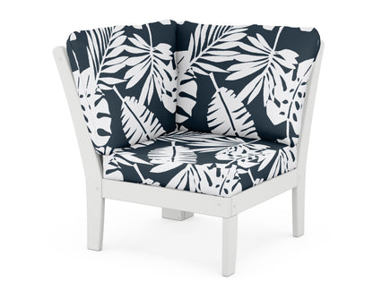POLYWOOD® Braxton Modular Corner Chair in White / Leaf Marine Indigo