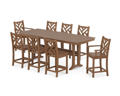 POLYWOOD® Chippendale 9-Piece Counter Set with Trestle Legs in Teak