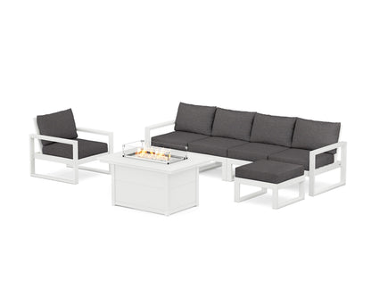 POLYWOOD® EDGE Sectional Lounge and Fire Pit Set in White / Ash Charcoal