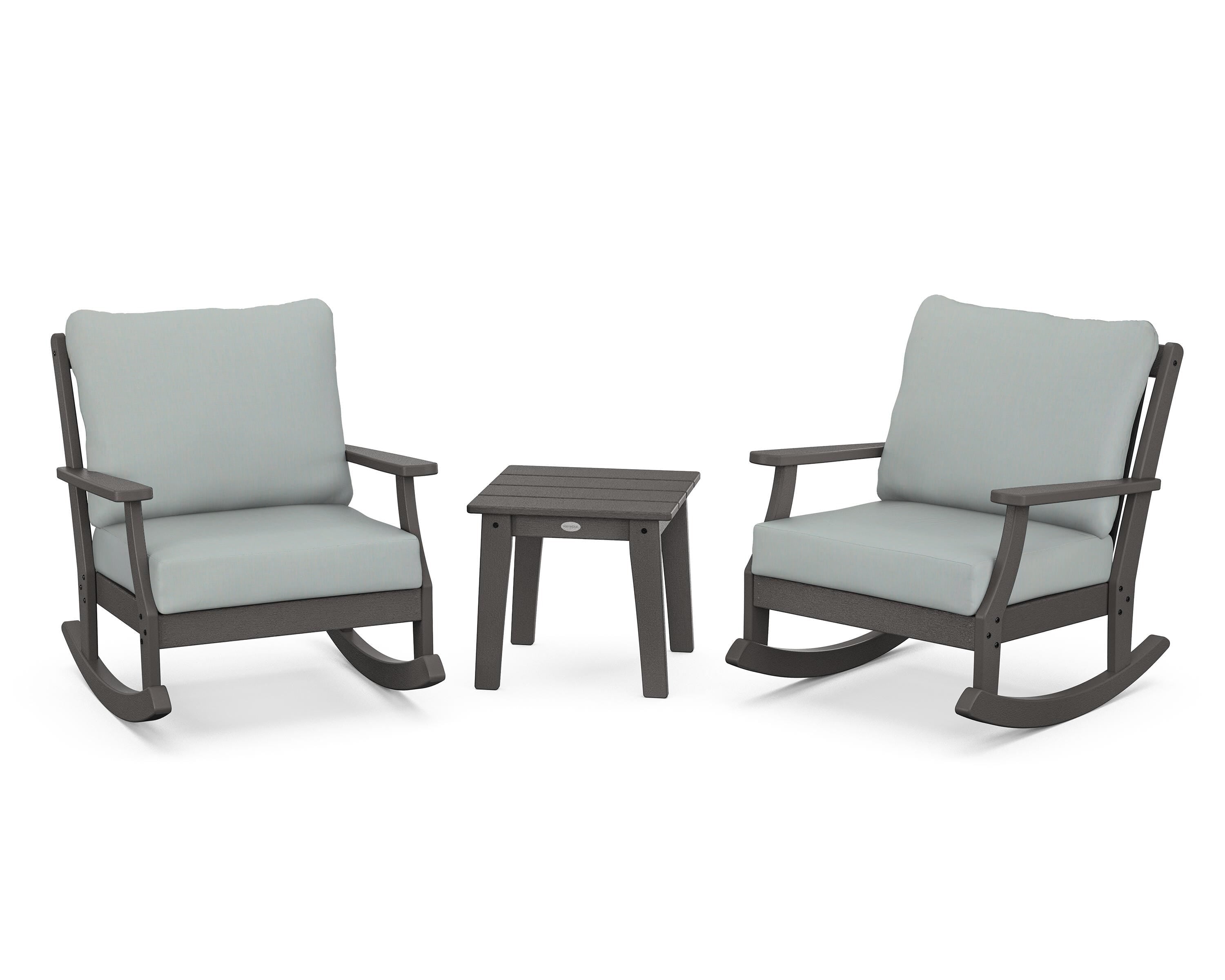 POLYWOOD® Braxton 3-Piece Deep Seating Rocker Set in Vintage Coffee / Spa