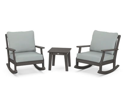 POLYWOOD® Braxton 3-Piece Deep Seating Rocker Set in Vintage Coffee / Spa