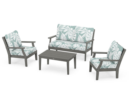 POLYWOOD® Braxton 4-Piece Deep Seating Chair Set in Slate Grey / Leaf Glacier Spa