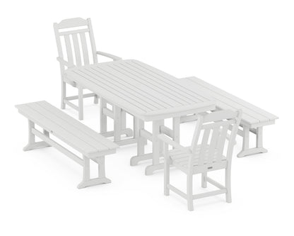 Country Living Cottage 5-Piece Dining Set with Benches in White