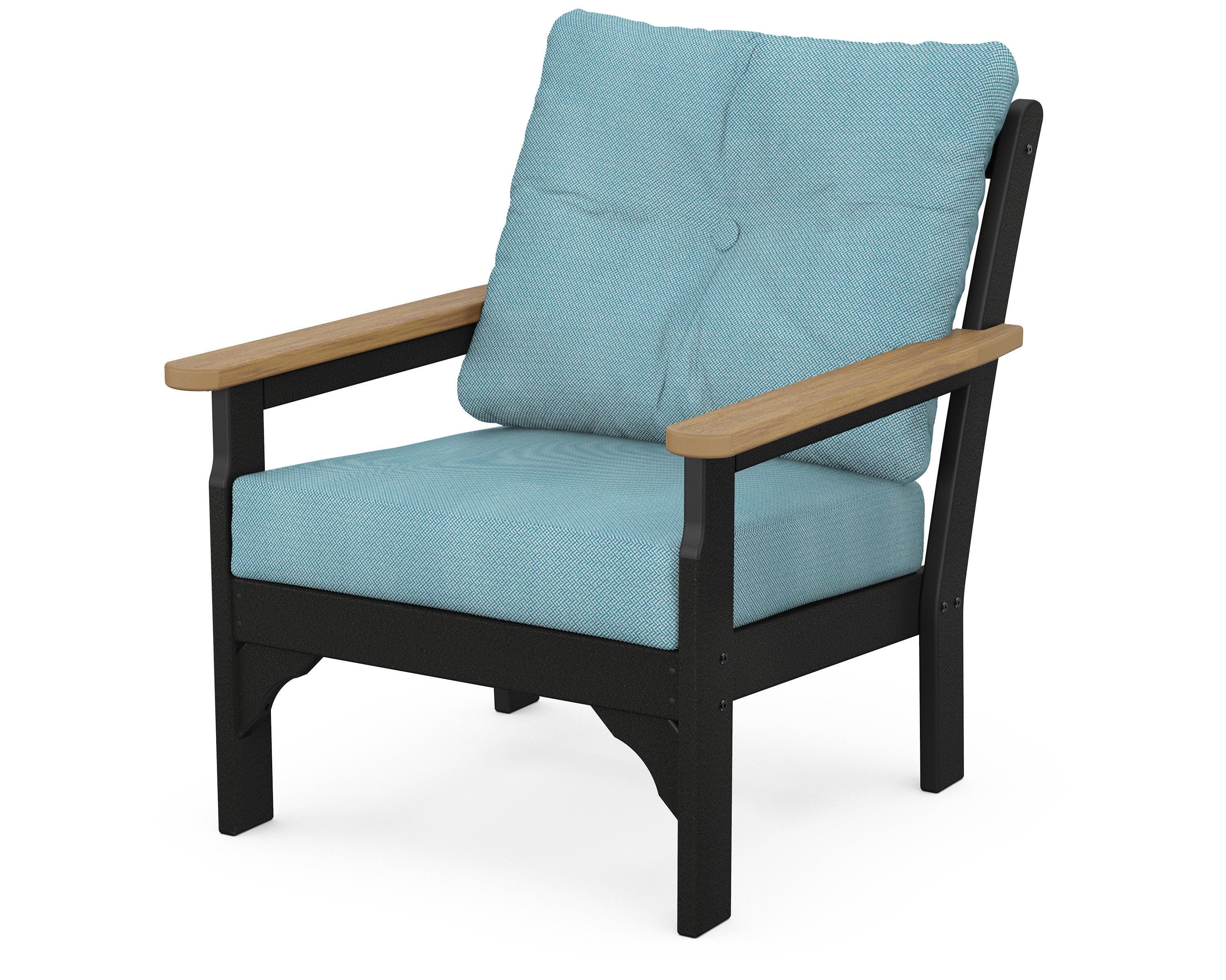 POLYWOOD® Vineyard Deep Seating Chair in Black / Natural / Lattice Sky Blue