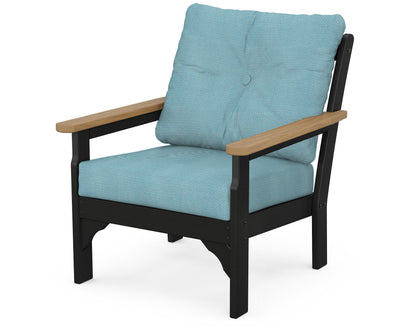 POLYWOOD® Vineyard Deep Seating Chair in Black / Natural / Lattice Sky Blue