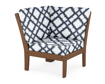 POLYWOOD® Braxton Modular Corner Chair in Teak / Trellis Marine Indigo