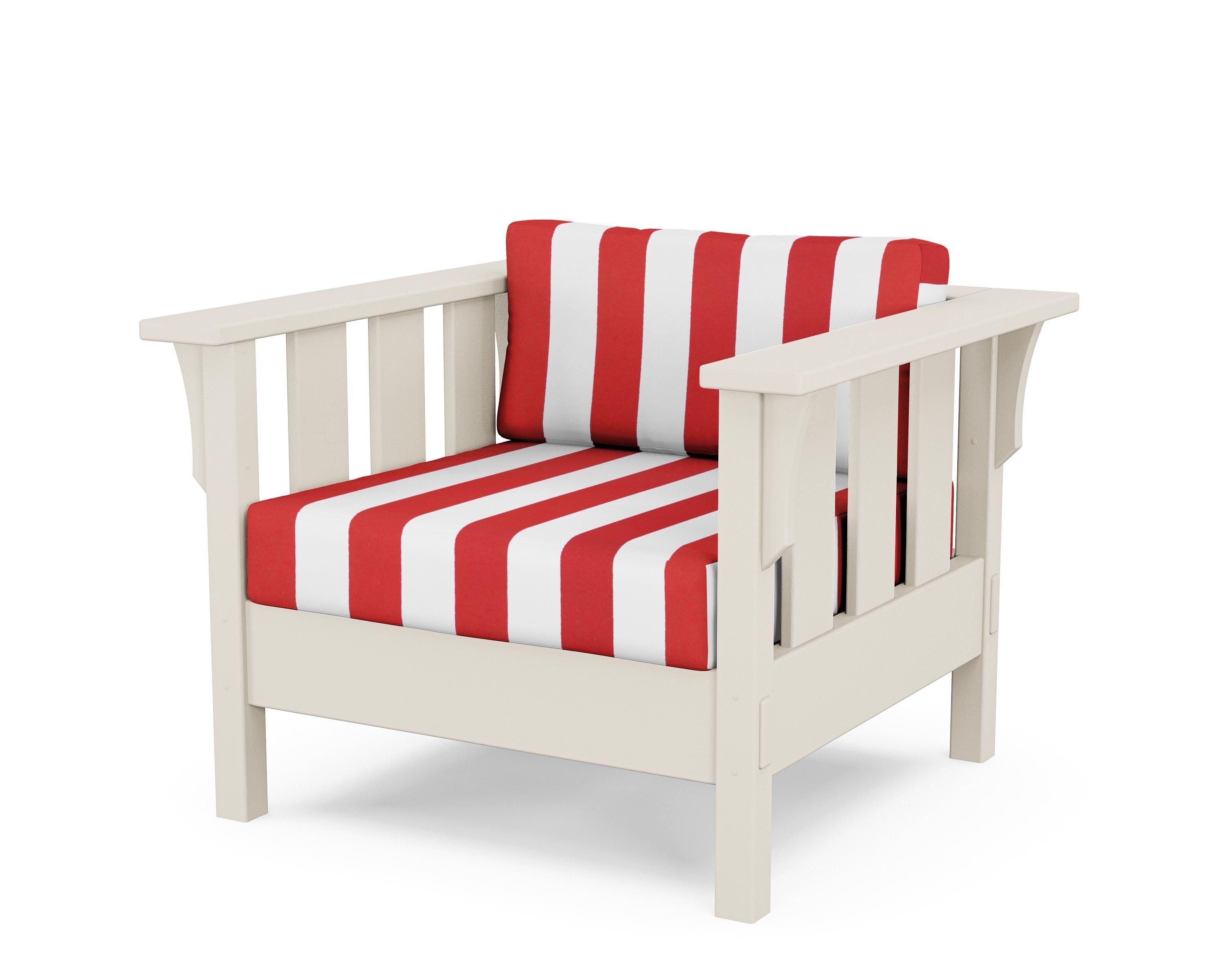 Martha Stewart by POLYWOOD® Acadia Deep Seating Chair in Sand / Cabana Stripe Crimson