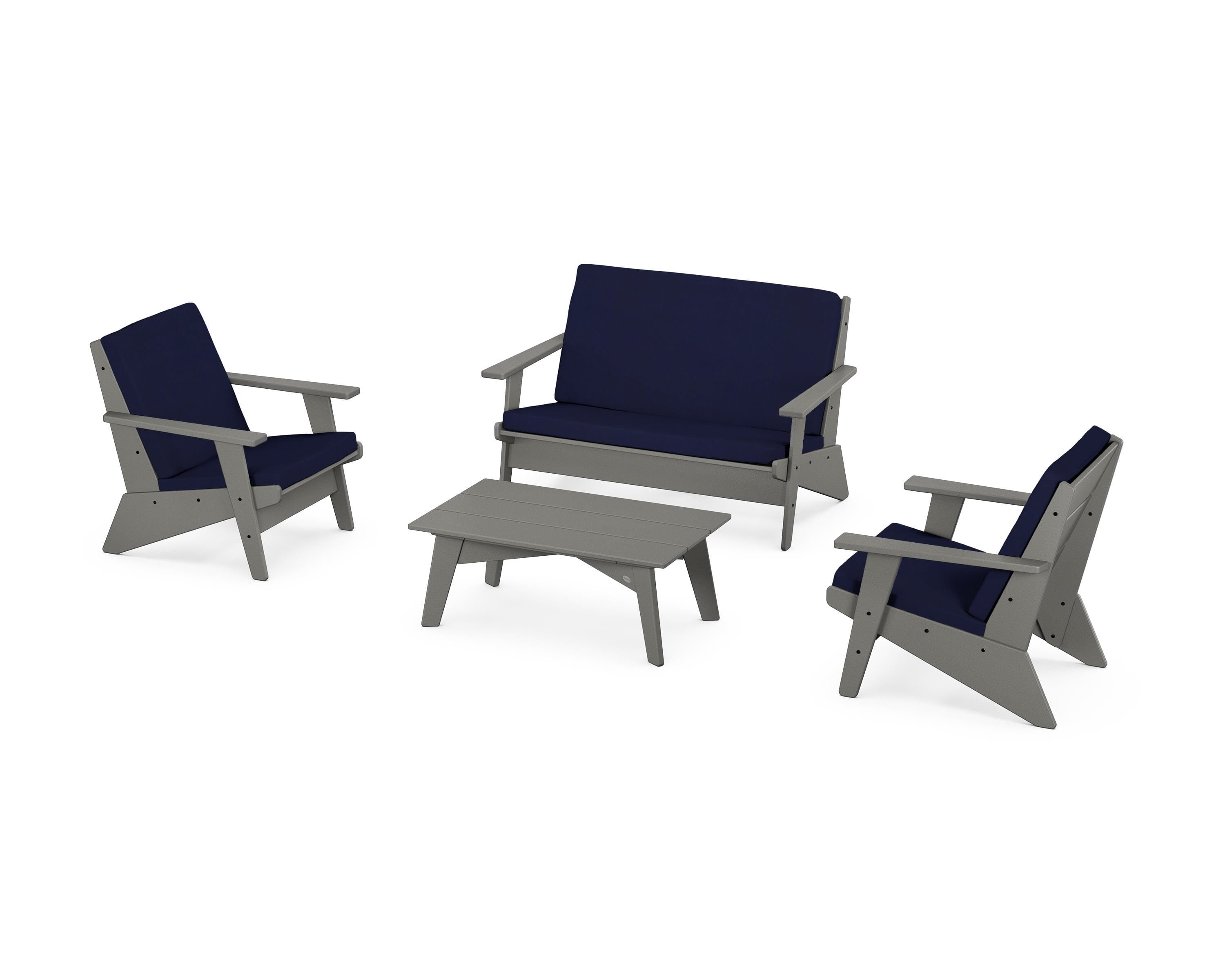 POLYWOOD® Riviera Modern Lounge 4-Piece Set in Slate Grey / Navy