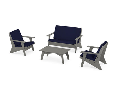 POLYWOOD® Riviera Modern Lounge 4-Piece Set in Slate Grey / Navy