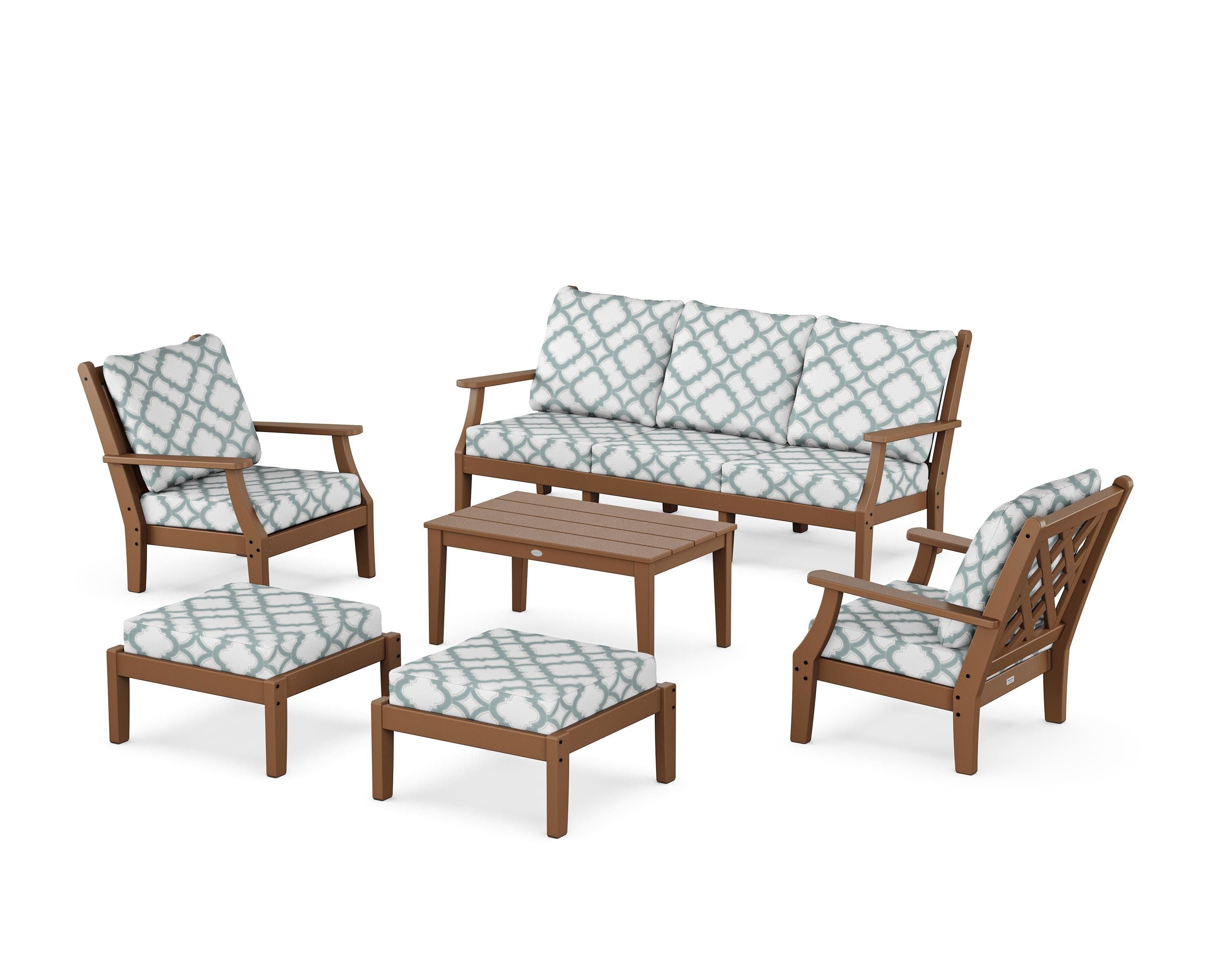Country Living Wovendale 6-Piece Lounge Sofa Set in Teak / Trellis Glacier Spa