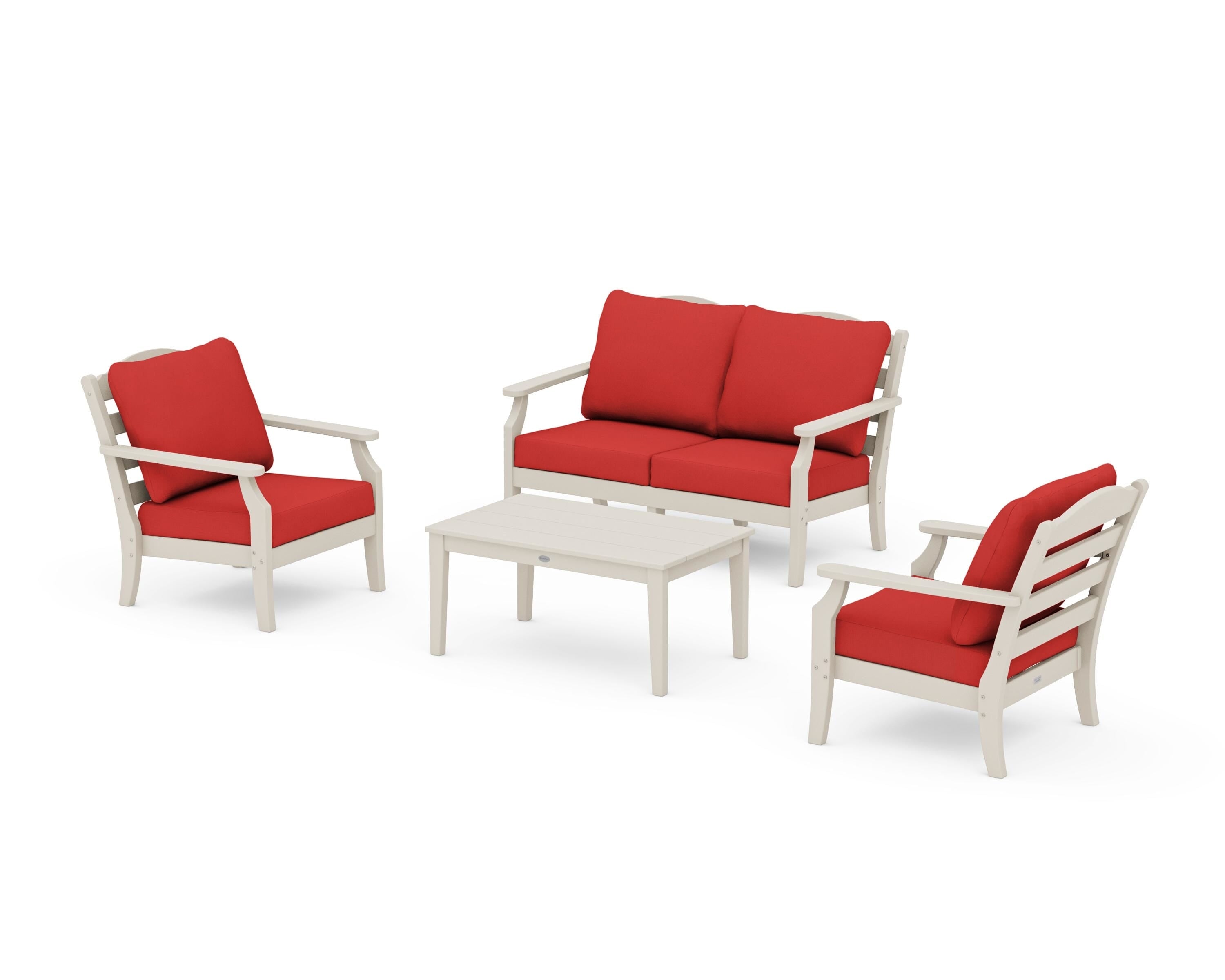Draper James™ by  POLYWOOD® Savannah 4-Piece Deep Seating Set with Loveseat in Sand / Crimson Linen