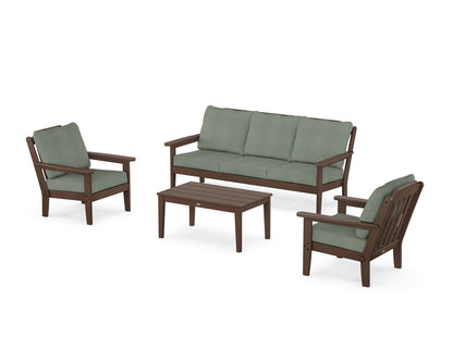 Country Living Cottage 4-Piece Deep Seating Set with Sofa in Mahogany / Cast Sage