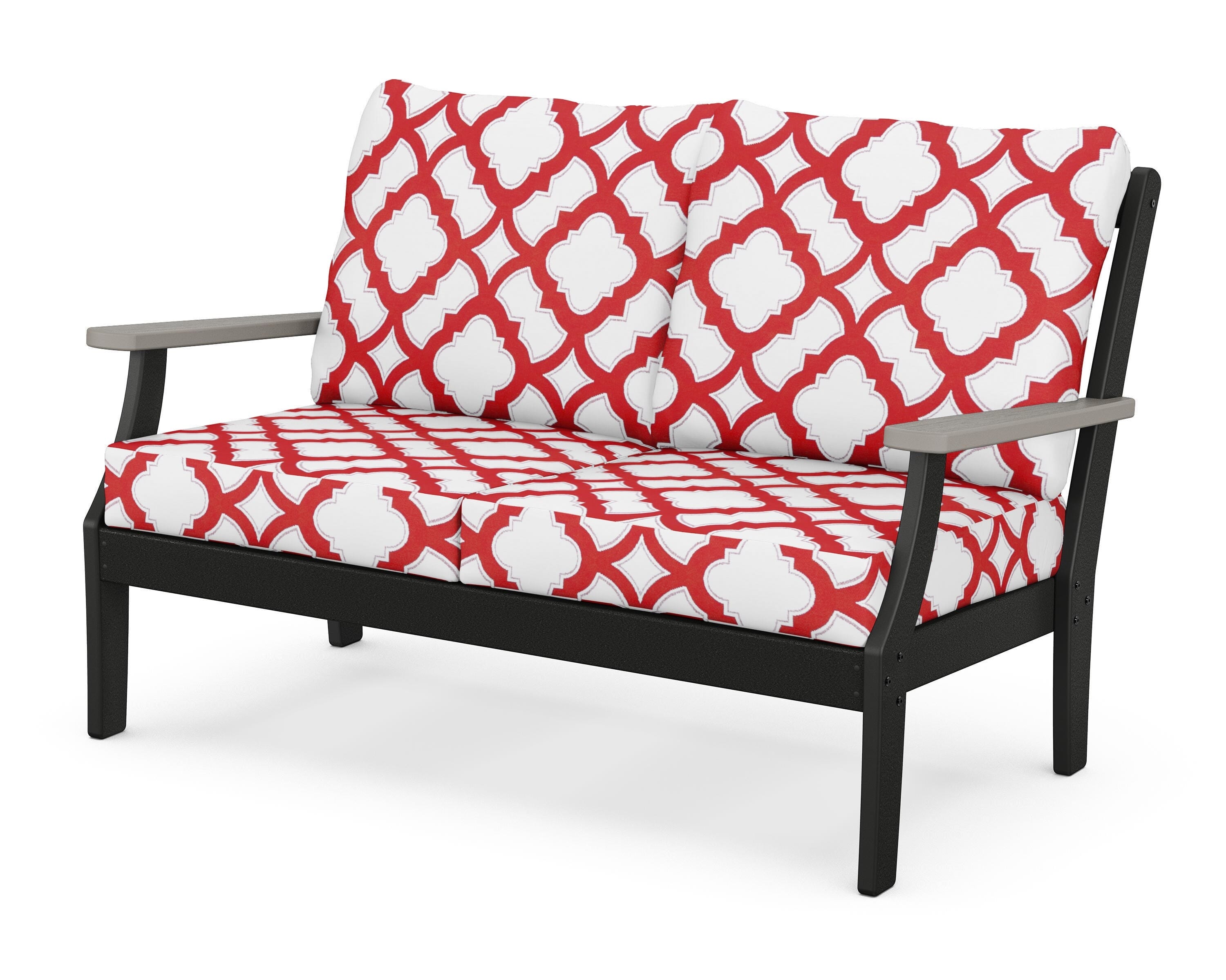 POLYWOOD® Braxton Deep Seating Loveseat in Black / Driftwood / Trellis Crimson
