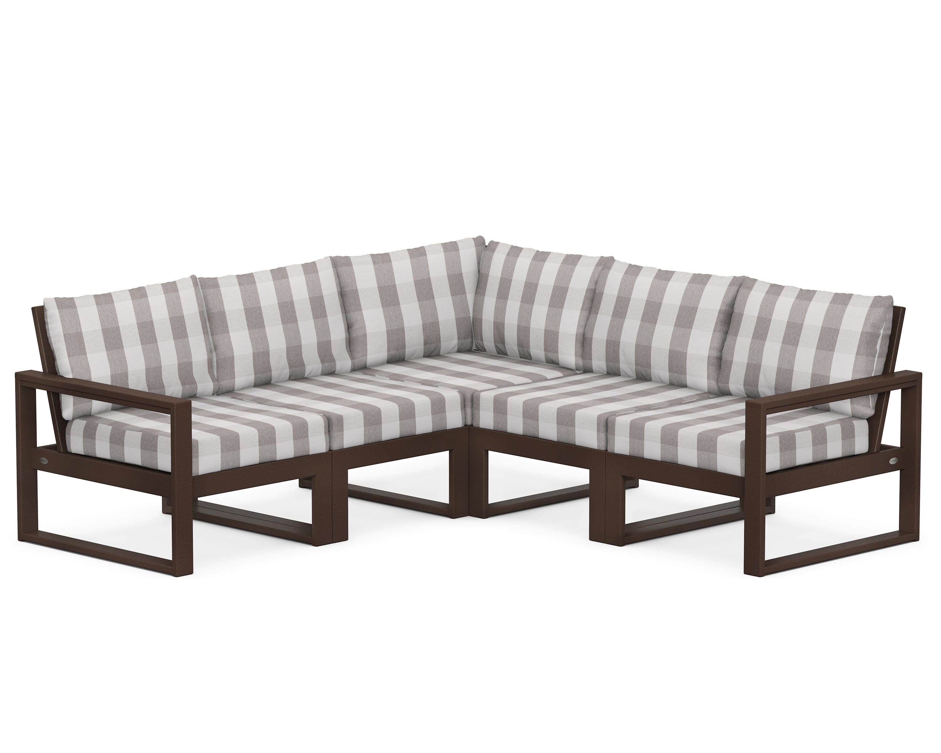 POLYWOOD® EDGE 5-Piece Modular Deep Seating Set in Mahogany / Buffalo Plaid Grey Mist