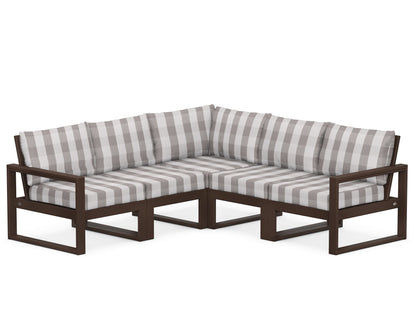 POLYWOOD® EDGE 5-Piece Modular Deep Seating Set in Mahogany / Buffalo Plaid Grey Mist