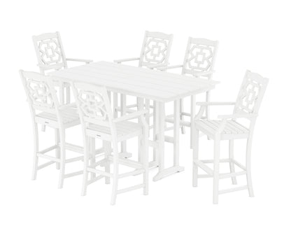 Martha Stewart by POLYWOOD® Chinoiserie Arm Chair 7-Piece Farmhouse Bar Set in White