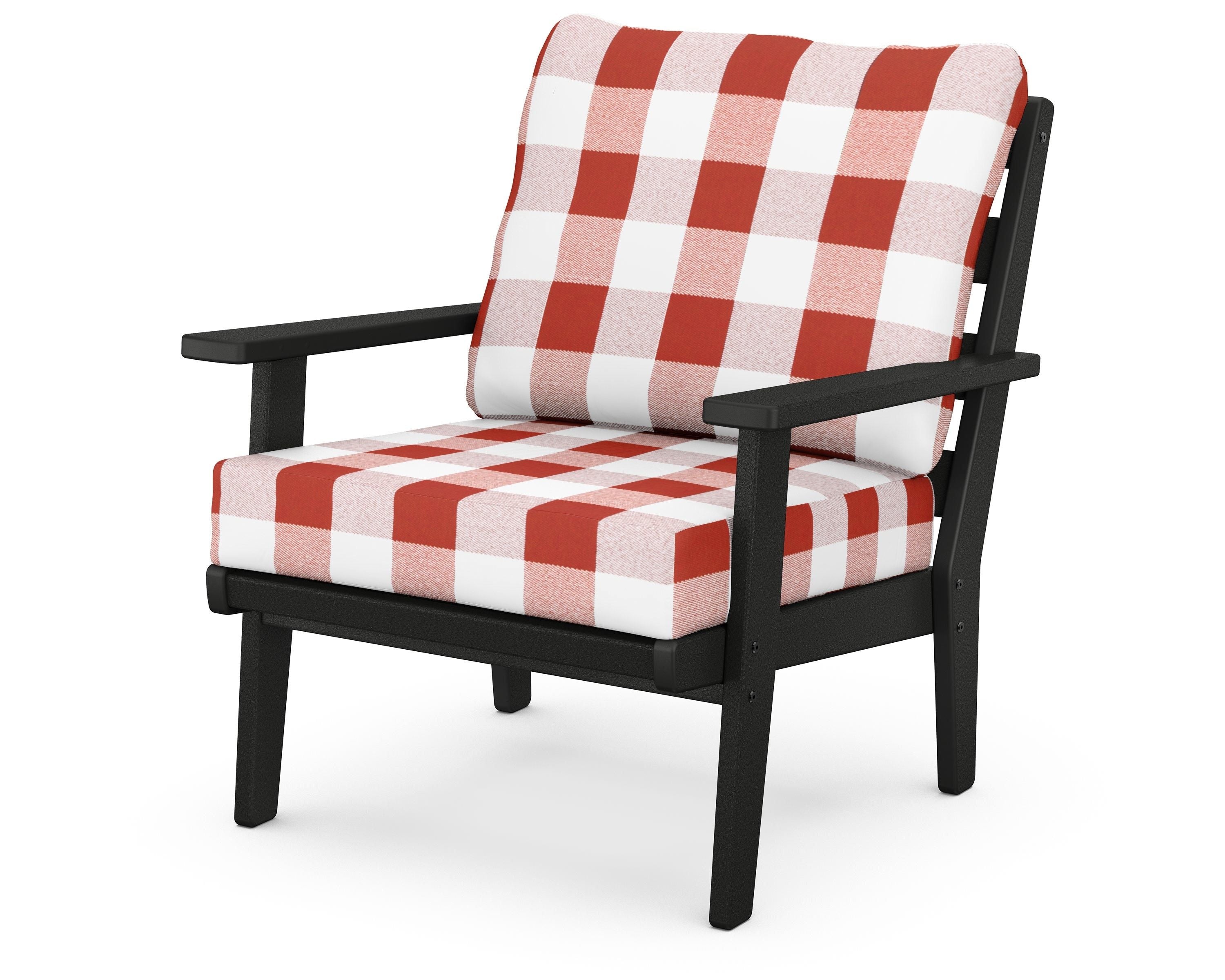 POLYWOOD® Grant Park Deep Seating Chair in Black / Buffalo Plaid Crimson