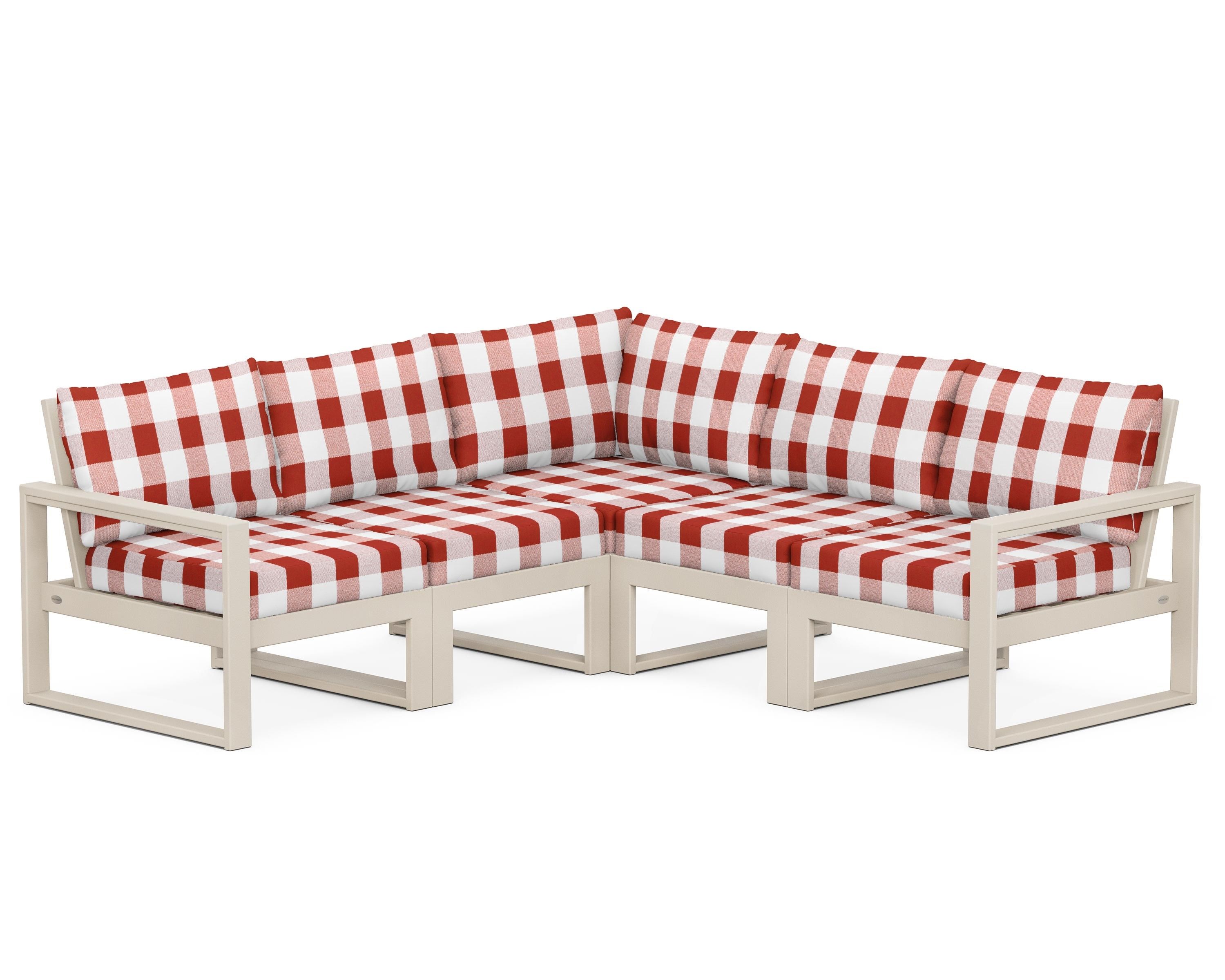 POLYWOOD® EDGE 5-Piece Modular Deep Seating Set in Sand / Buffalo Plaid Crimson