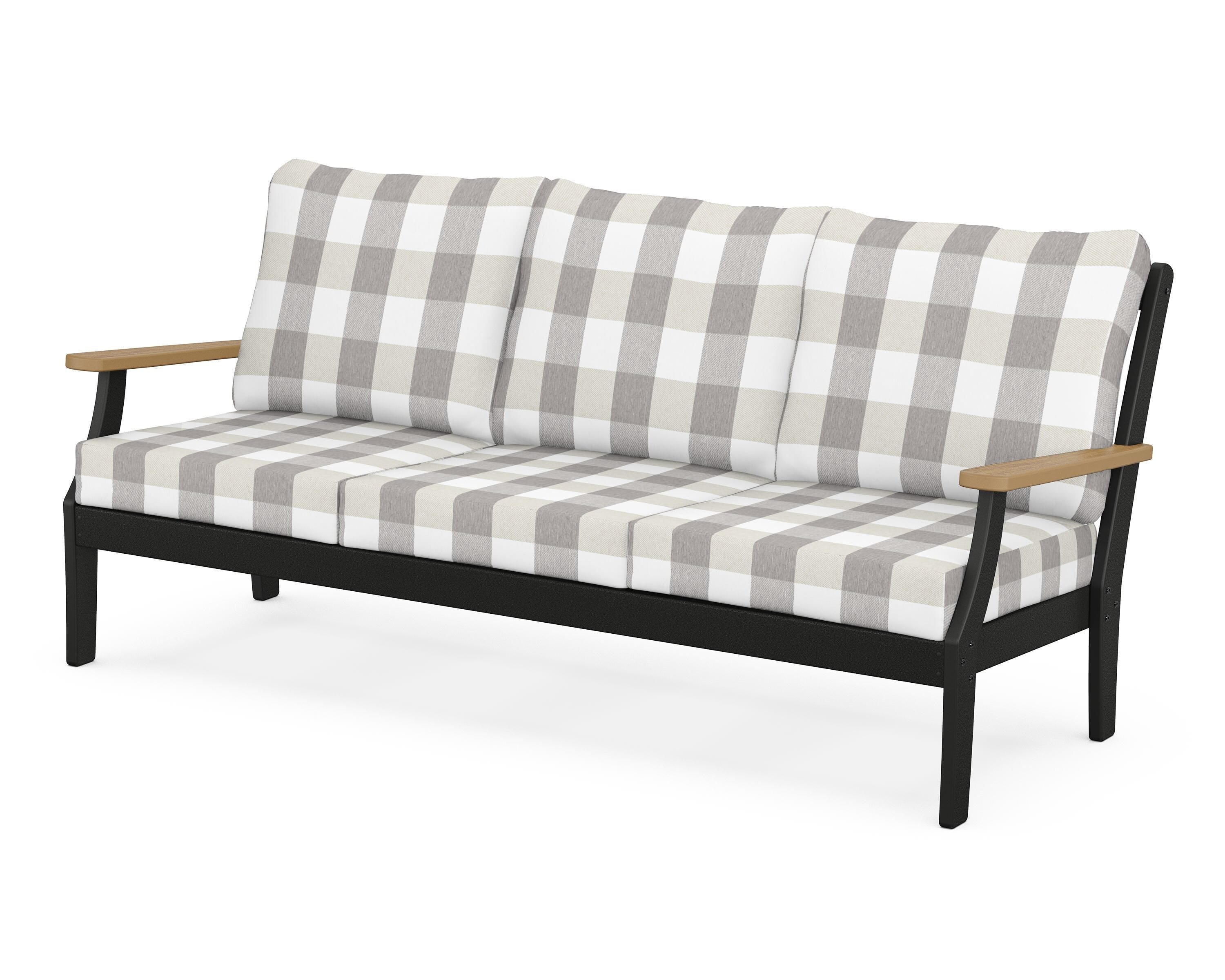 POLYWOOD® Braxton Deep Seating Sofa in Black / Natural / Buffalo Plaid Grey Mist