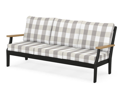 POLYWOOD® Braxton Deep Seating Sofa in Black / Natural / Buffalo Plaid Grey Mist