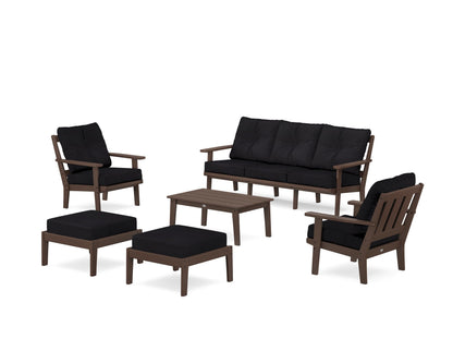 POLYWOOD® Oxford 6-Piece Lounge Sofa Set in Mahogany / Midnight Linen