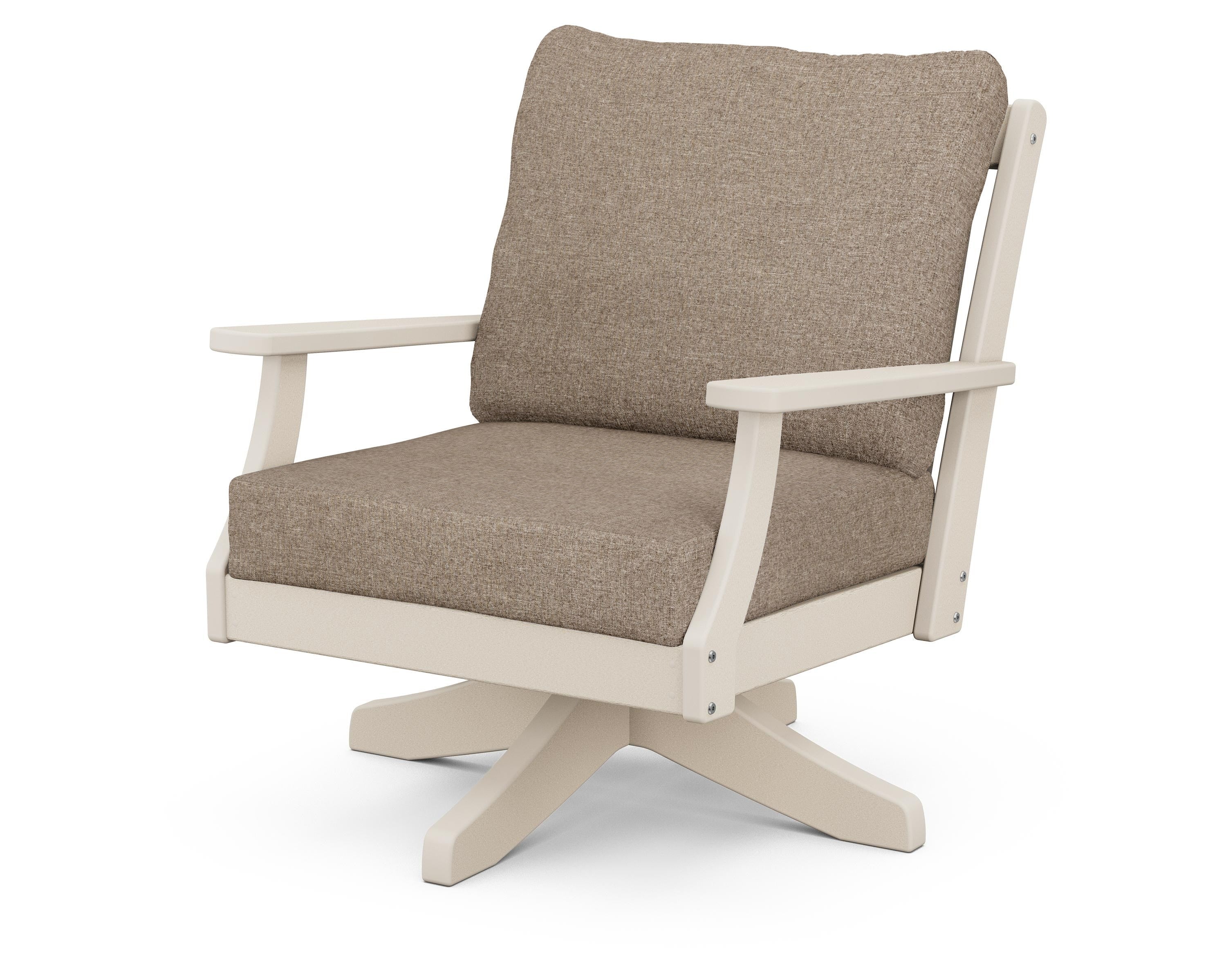 POLYWOOD® Braxton Deep Seating Swivel Chair in Sand / Spiced Burlap