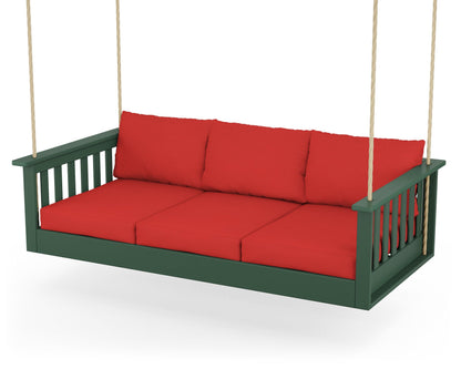 POLYWOOD® Vineyard Daybed Swing in Green / Crimson Linen