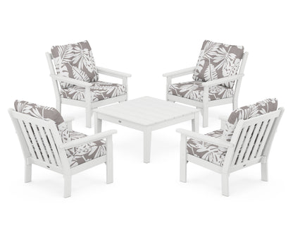 POLYWOOD® Vineyard 5-Piece Deep Seating Conversation Set in White / Leaf Grey Mist