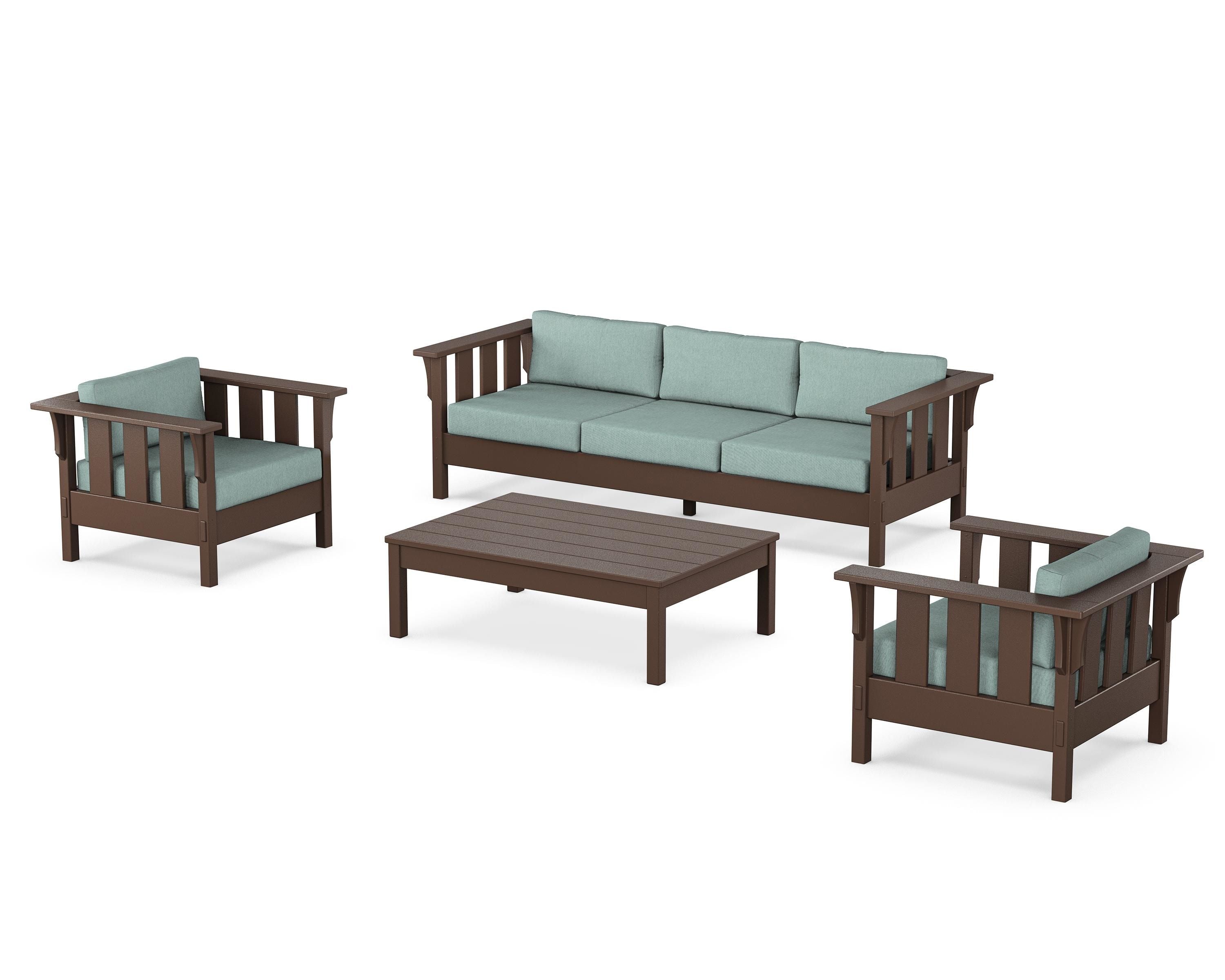 Martha Stewart by POLYWOOD® Acadia 4-Piece Deep Seating Set with Sofa in Mahogany / Glacier Spa