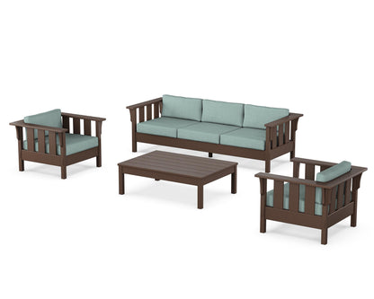 Martha Stewart by POLYWOOD® Acadia 4-Piece Deep Seating Set with Sofa in Mahogany / Glacier Spa