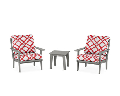 POLYWOOD® Mission 3-Piece Deep Seating Set in Slate Grey / Trellis Crimson