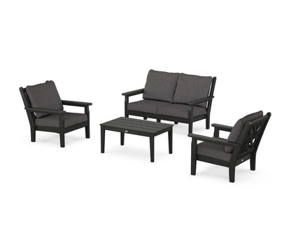 POLYWOOD® Chippendale 4-Piece Deep Seating Set with Loveseat in Black / Ash Charcoal