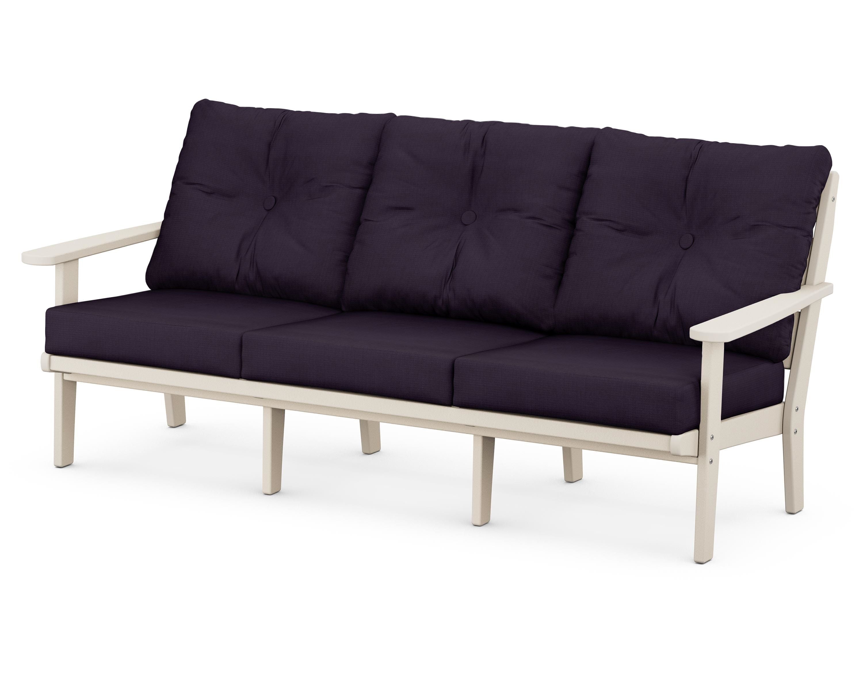 POLYWOOD® Lakeside Deep Seating Sofa in Sand / Navy Linen
