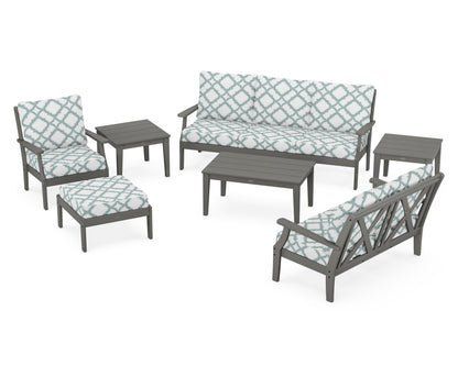 POLYWOOD® Braxton 7-Piece Deep Seating Set in Slate Grey / Trellis Glacier Spa