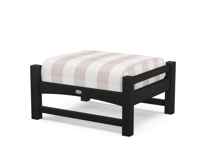 POLYWOOD® Club Ottoman in Black / Buffalo Plaid Dune Burlap