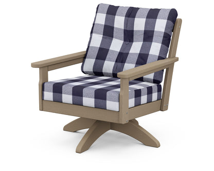 POLYWOOD® Vineyard Deep Seating Swivel Chair in Vintage Sahara / Buffalo Plaid Navy