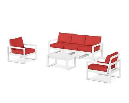 POLYWOOD® EDGE Sectional 4-Piece Deep Seating Set with Sofa in White / Crimson Linen