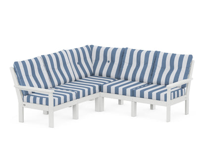 POLYWOOD® Vineyard 5-Piece Sectional in White / Cabana Stripe Sky Blue