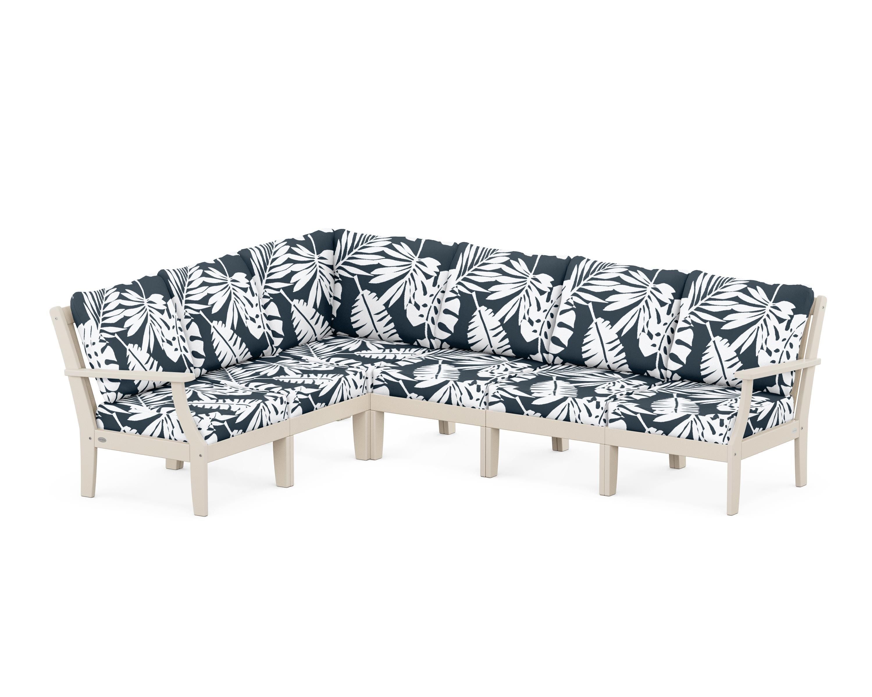 POLYWOOD® Braxton Modular 6-Piece Deep Seating Set in Sand / Leaf Marine Indigo