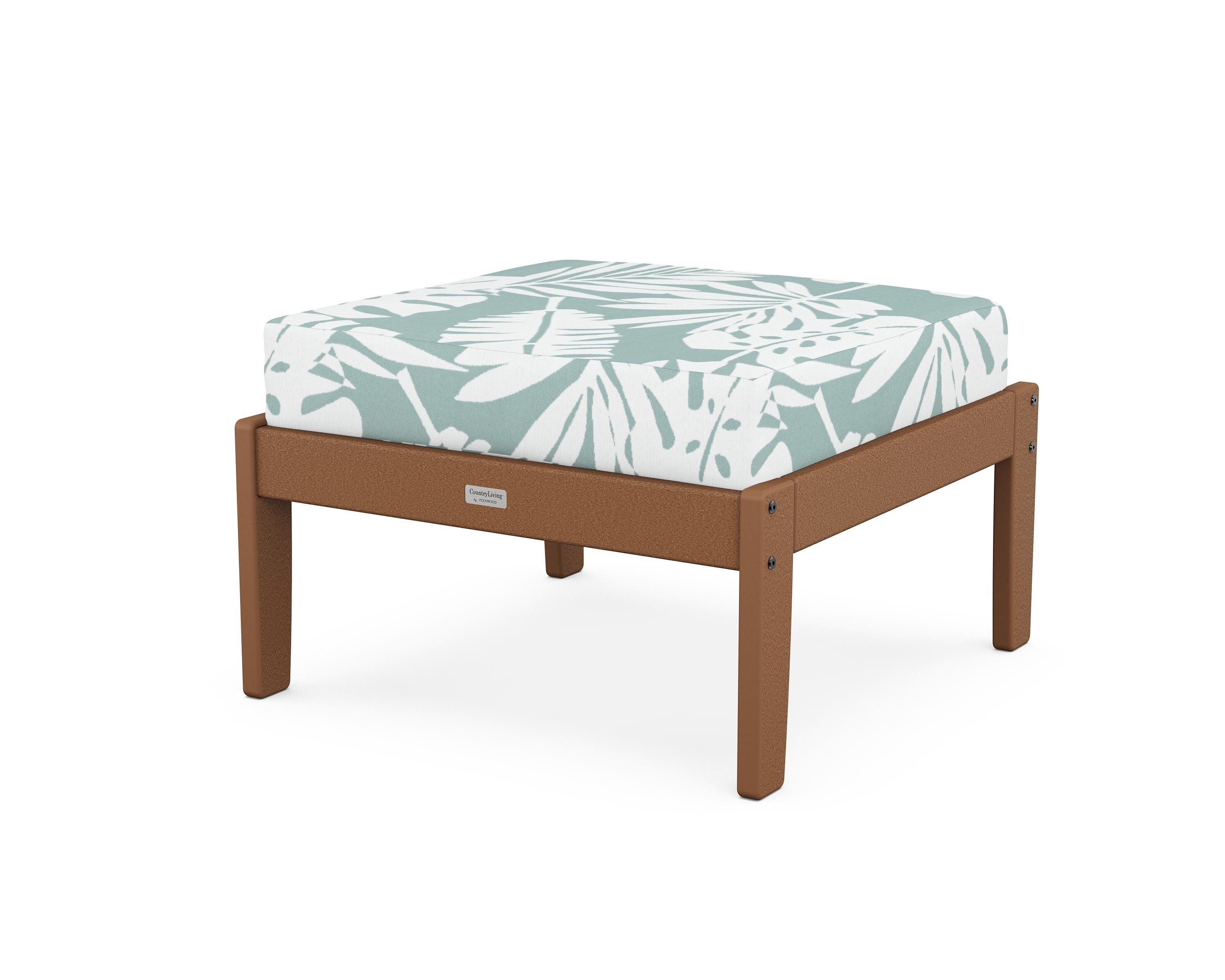 Country Living Cottage Deep Seating Ottoman in Teak / Leaf Glacier Spa