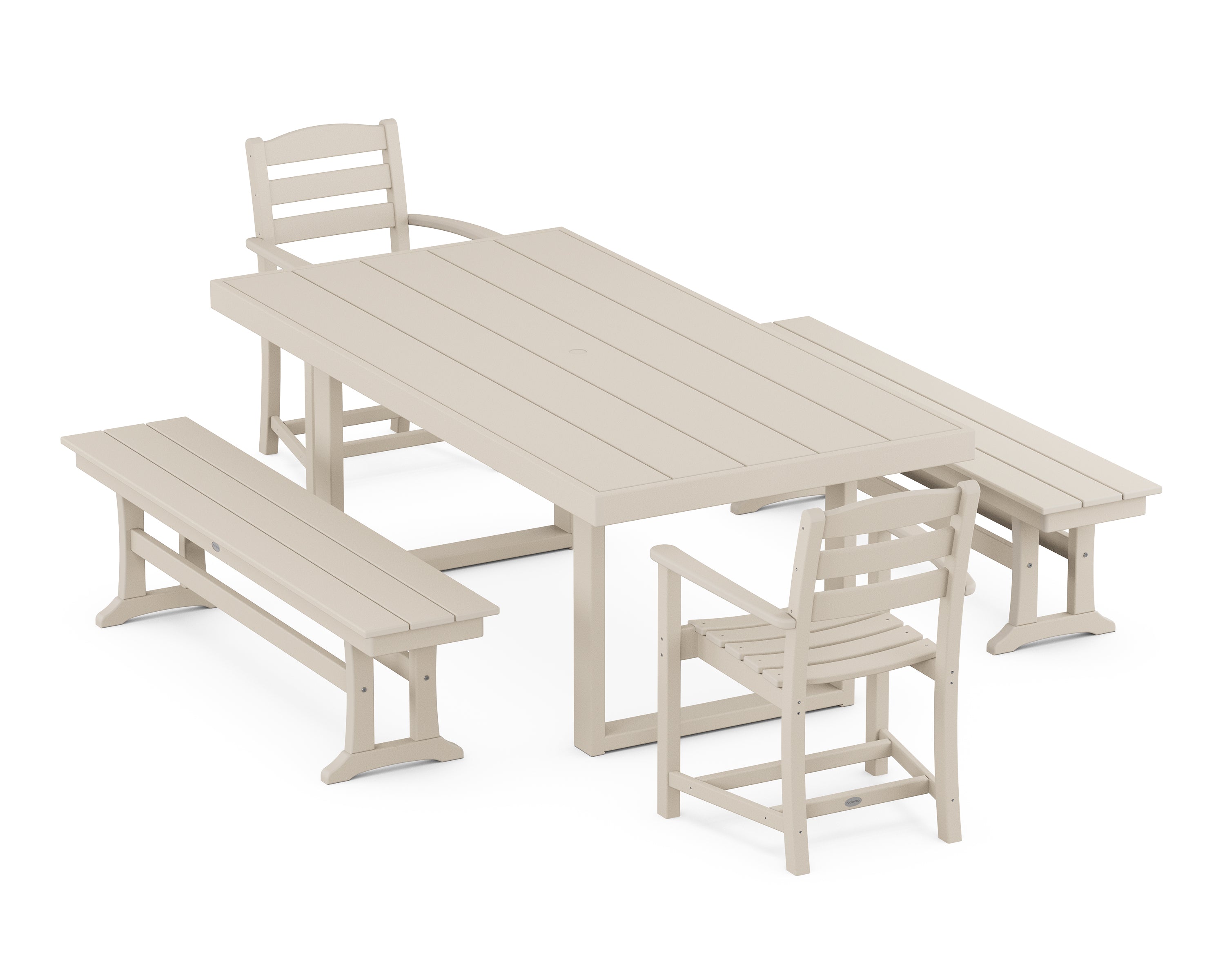 POLYWOOD® La Casa Café 5-Piece Dining Set with Benches in Sand