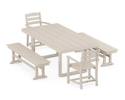 POLYWOOD® La Casa Café 5-Piece Dining Set with Benches in Sand