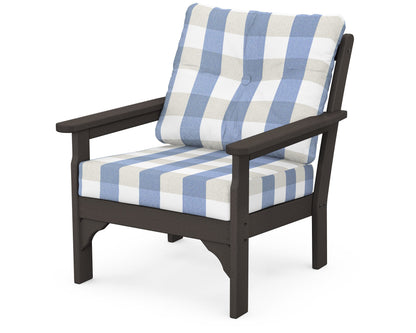 POLYWOOD® Vineyard Deep Seating Chair in Vintage Coffee / Buffalo Plaid Sky Blue