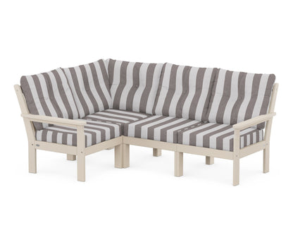 POLYWOOD® Vineyard 4-Piece Sectional in Sand / Cabana Stripe Grey Mist